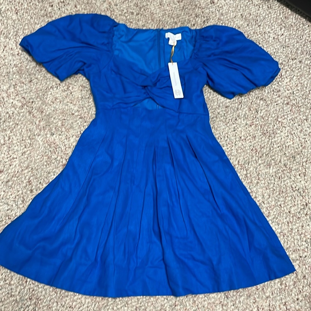 House of Harlow 1960 Royal Blue Puff Sleeve Fit-and-Flare Dress